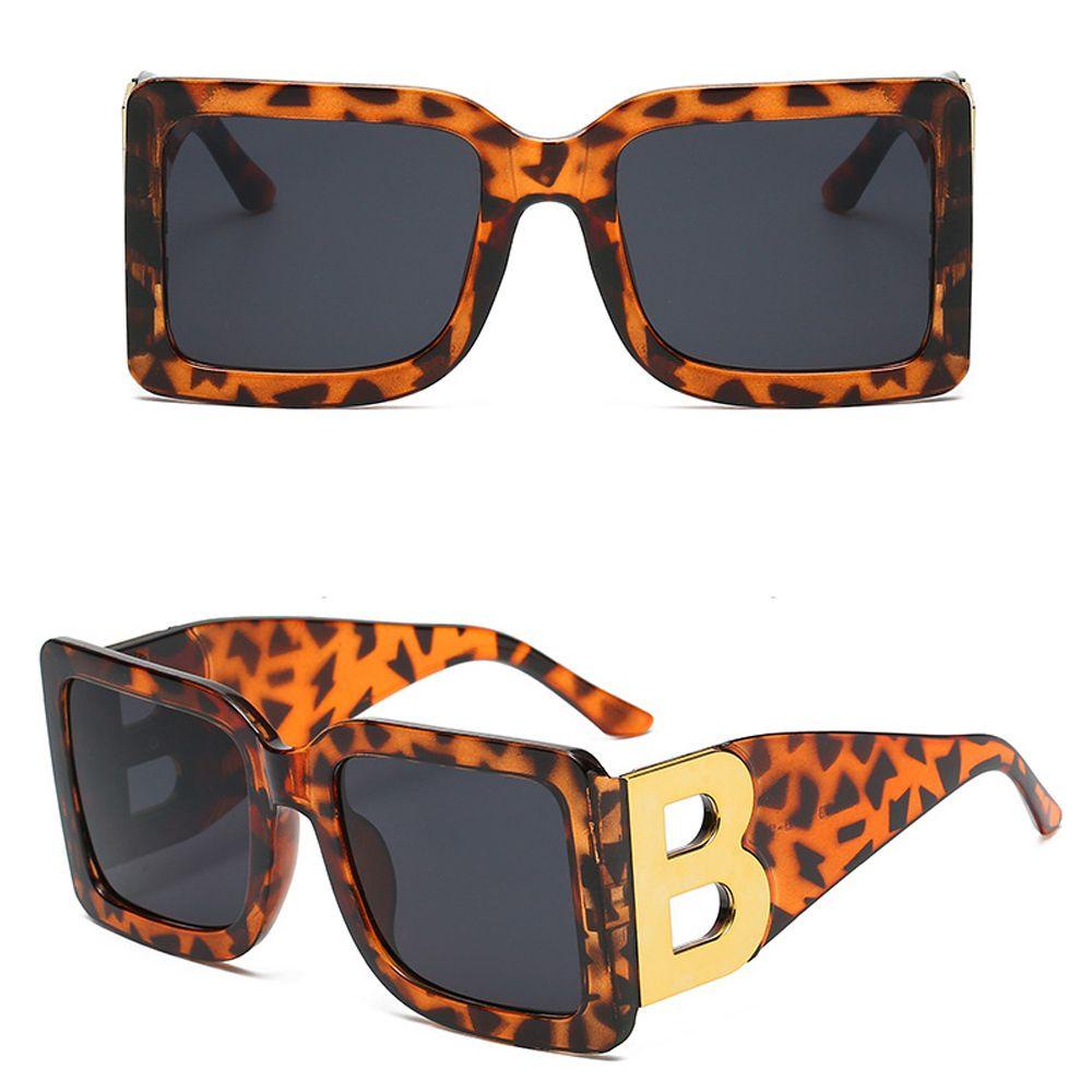 Kính Mát Gọng Chữ Nhật Họa Tiết Da Báo Phong Cách Vintage Oversize Dành Cho Nam