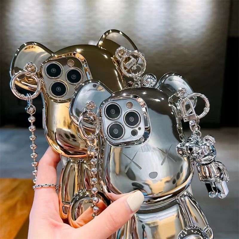 Ốp Điện Thoại Chống Sốc Chống Mòn Hình Gấu Kaws Mạ Điện Gắn Búp Bê + Dây Đeo Cho iPhone13 11 xsmax x / xr 12pro 2022