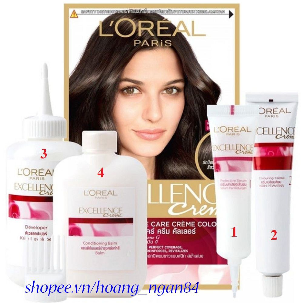 Thuốc Nhuộm Tóc Loreal Số 4.45 Nâu Đồng Ánh Đỏ Excellence Cream 172ml Dưỡng Tóc Phủ Bạc Chính Hãng.