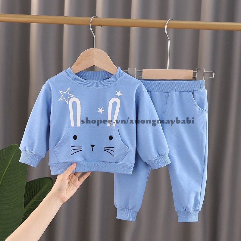 Bộ dài tay thu - đông in hình thỏ xinh xắn cho bé gái 8-18kg