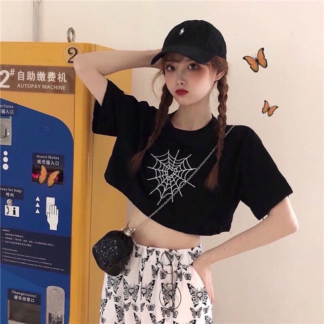 Sale Áo croptop cổ tròn in các kiểu hot trend chuẩn