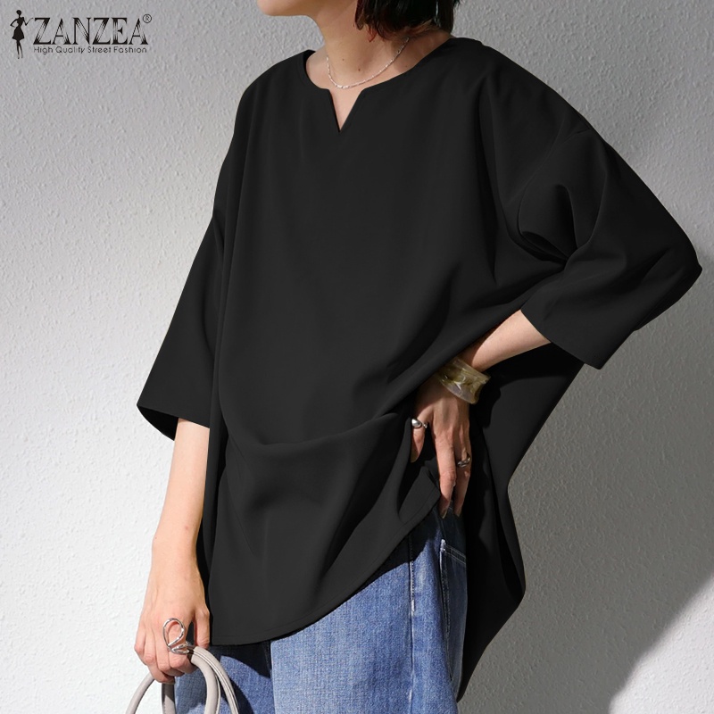 Áo sơ mi Zanzea tay dài cổ chữ V phong cách giản dị thời trang Hàn Quốc cho nữ