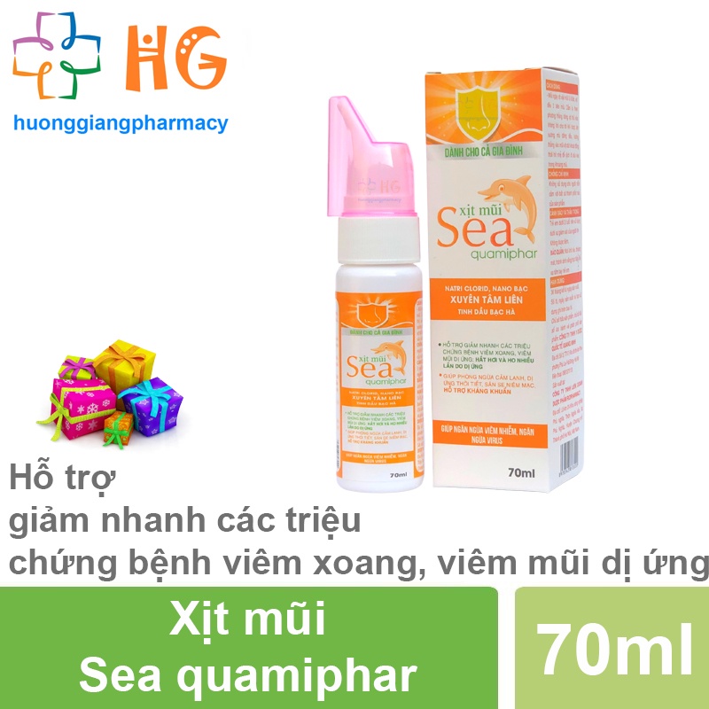 Xịt mũi cá heo Sea Quamiphar xịt muối biển cho bé Giúp vệ sinh mũi hàng ngày giảm nghẹt mũi viêm mũi Lọ 70ml