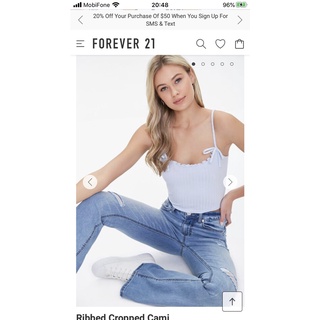 Áo 2 dây trắng xuất xịn FOREVER 21 thắt nơ basic thanh lịch quyến rũ