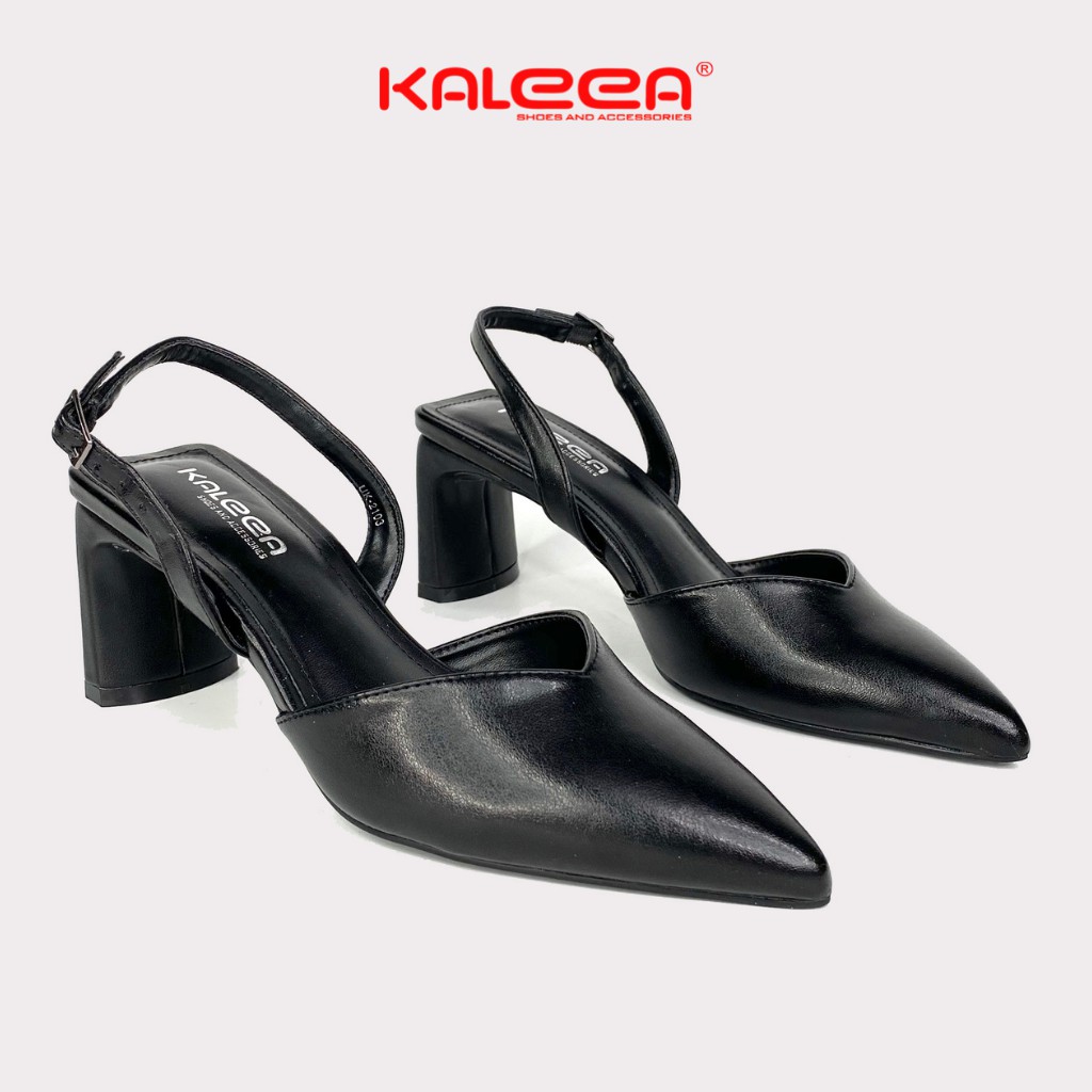 Giày Cao Gót Mũi Nhọn Slingback KALEEA Phối Dây Quai Sau Hở Gót Màu Đen Cao 6cm UK2103