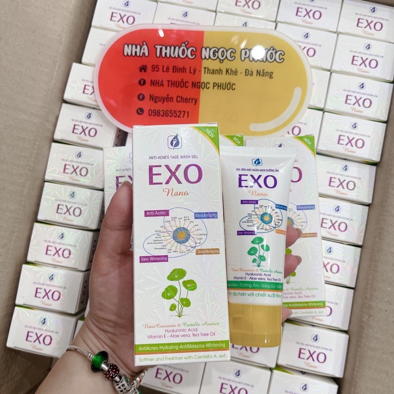 Gel rửa mặt EXO Nano ngừa mụn - dưỡng ẩm - sáng da - giảm thâm - êm dịu với chiết xuata rau má