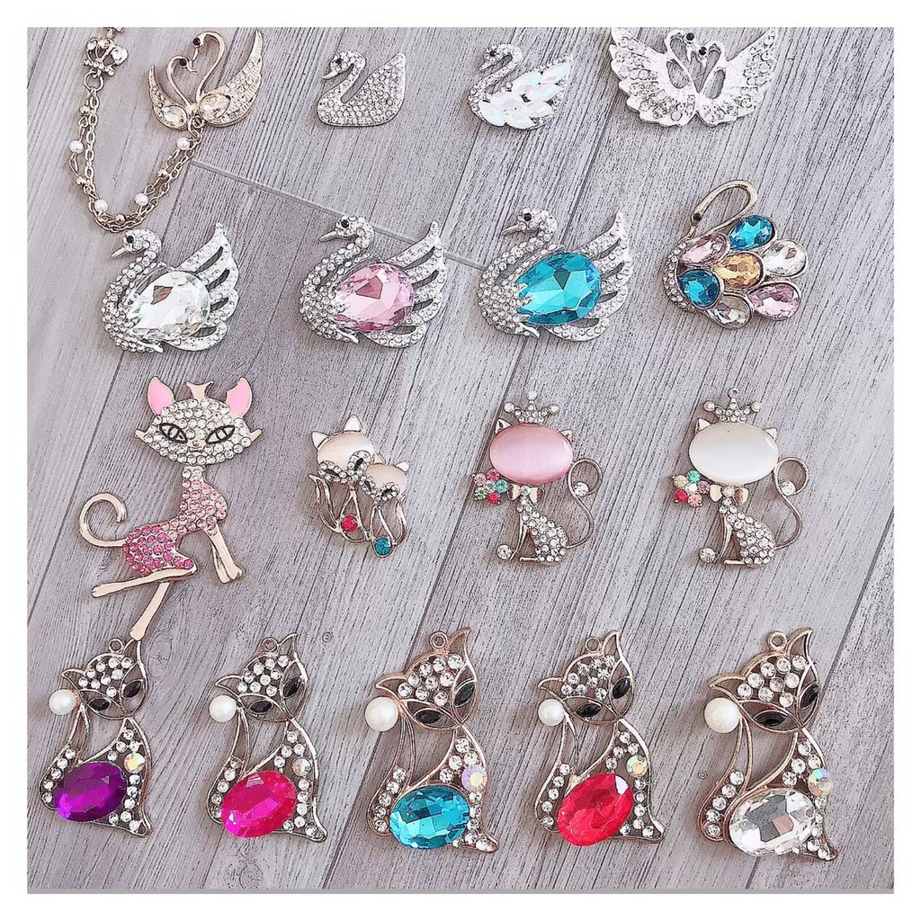 Các loại thiên nga ,  mèo , hồ ly đính đá phụ kiện nguyên liệu handmade, trang trí diy