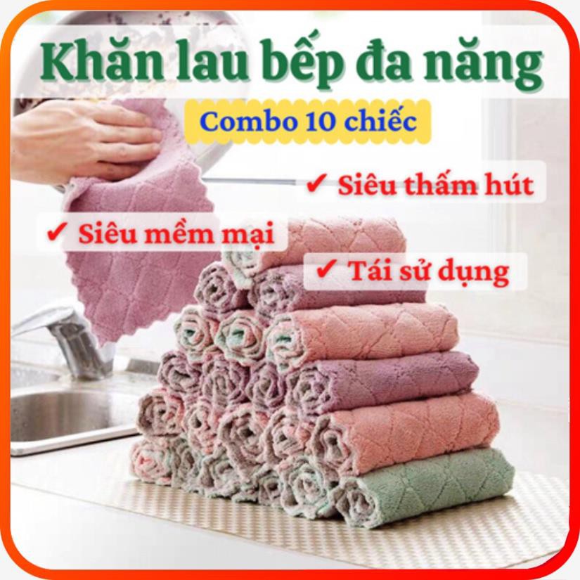 [Combo 10 chiếc] Khăn lau bếp  Khăn lau đa năng 2 mặt lau tay vải bông mềm mại thấm hút tốt dễ giặt dùng nhiều lần