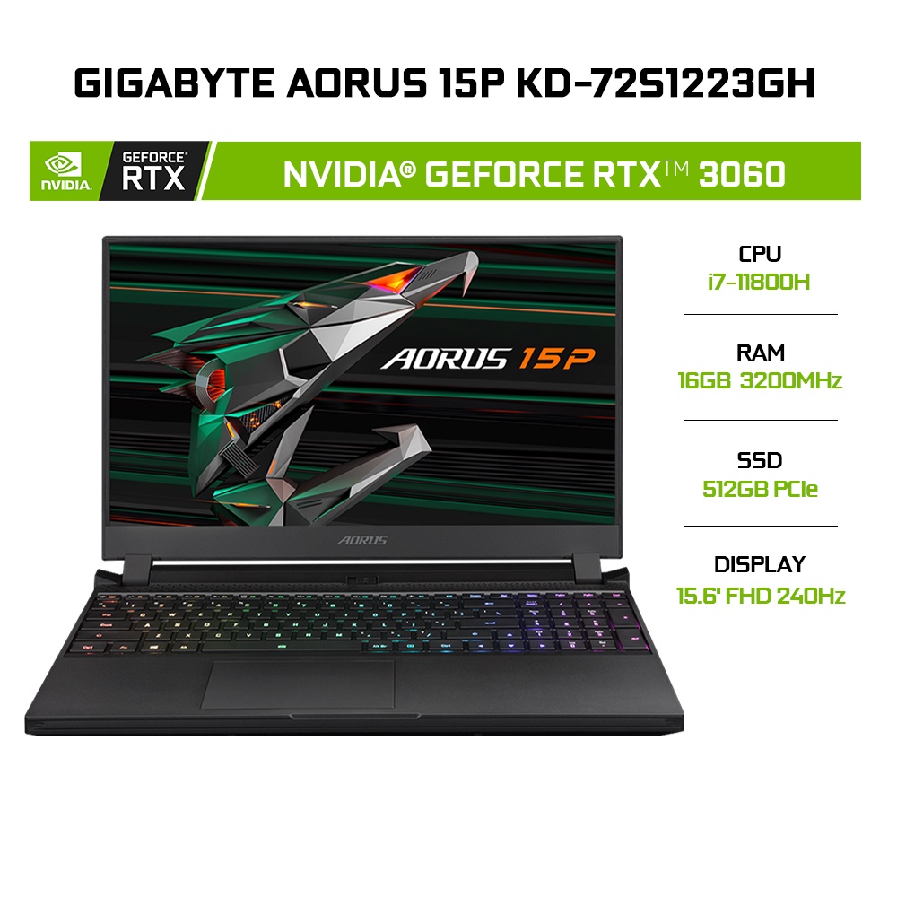 [ELBAU7 giảm 7%] Laptop Gigabyte AORUS 15P KD-72S1223GH i7-11800H|16GB|512GB|15.6' 240Hz