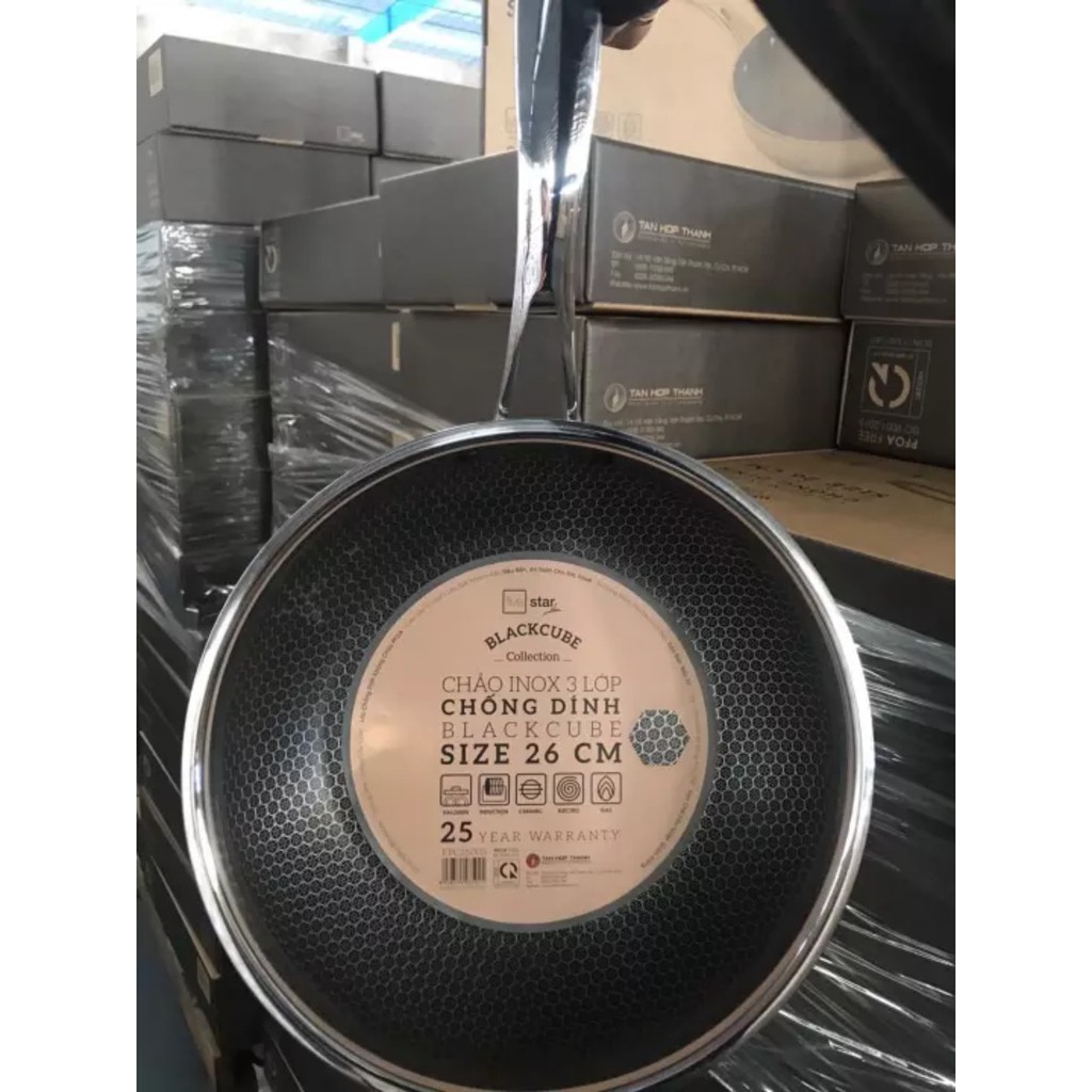 Chảo chống dính tổ ong sâu lòng FIVESTAR 16/20/22/24/26/28cm. 3 lớp đáy liền siêu bền ,cào không xước.Tặng 5 muỗng inox
