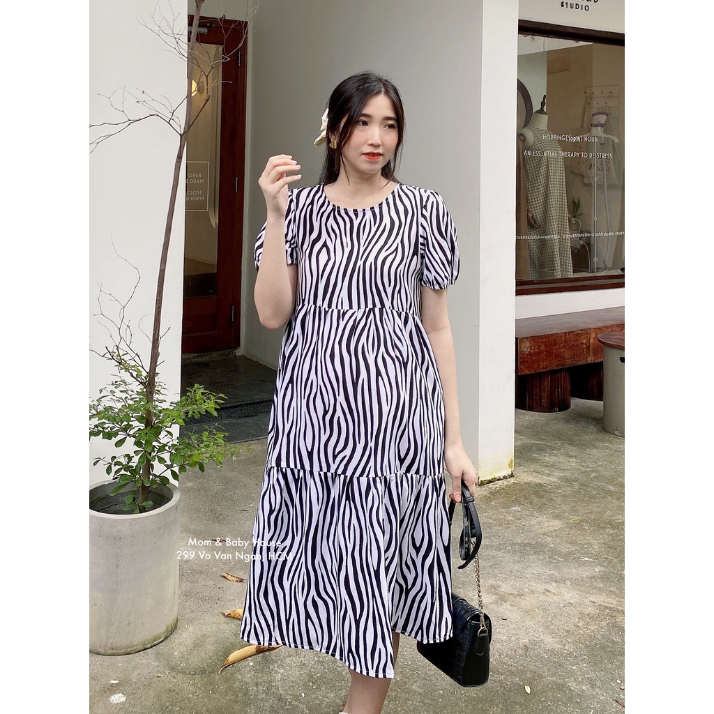 Đầm bầu họa tiết 3 tầng trẻ trung ( có video )