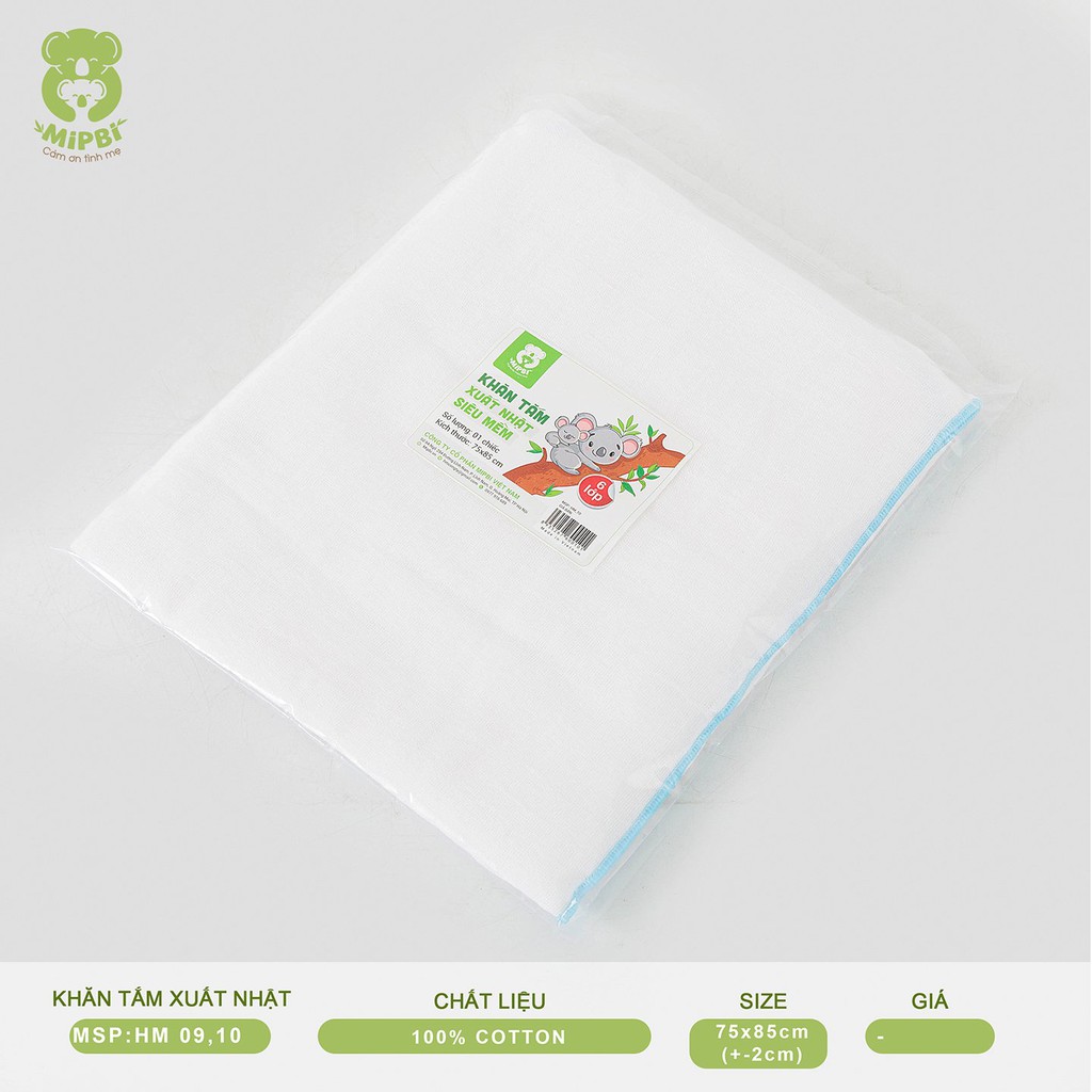 Khăn tắm xuất nhật siêu mềm Mipbi 100% cotton tự nhiên (Túi 1 chiếc 75x85cm)