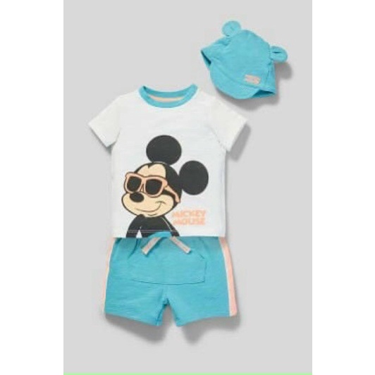 Set 3 chi tiết kèm mũ Mickey xanh cho bé trai size từ 10-22 cân