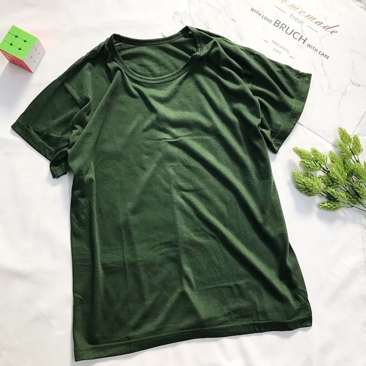 Áo thun Nam tay ngắn FreeSize từ 45-53kg, Áo thun màu xanh lính cotton mềm mát mỏng - AN41