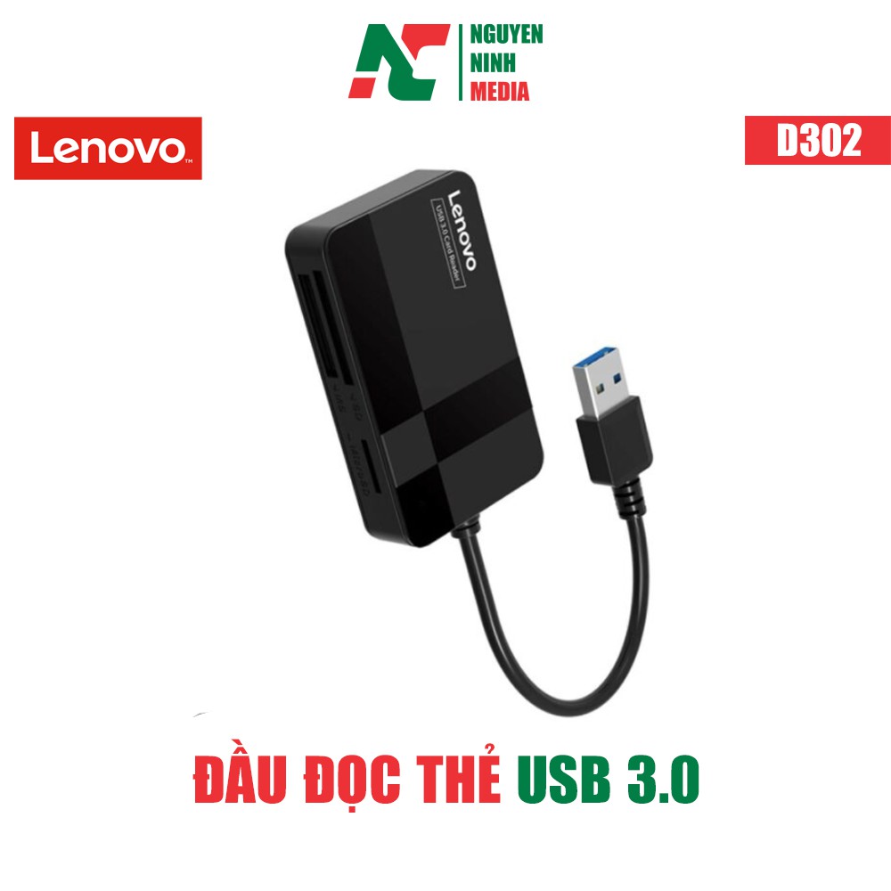 Đầu đọc thẻ USB 3.0 Lenovo D302 4 trong 1 (TF, SD, CF, MS) - Hàng Chính Hãng