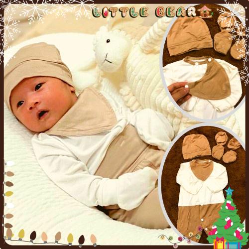 Body cho bé liền thân dài tay 5 món kèm mũ, yếm, set bao tay, chân - Little Bear