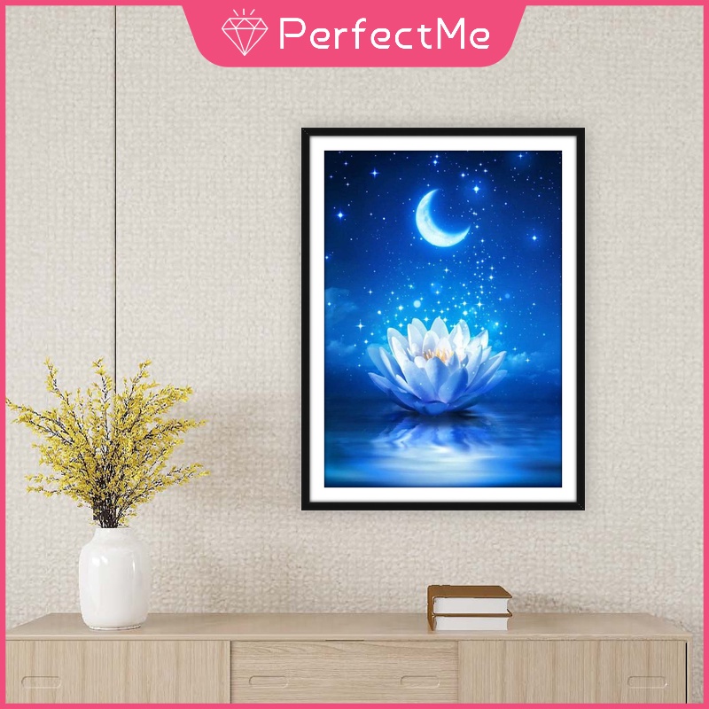 Tranh Đính Đá 5D Tự Làm Hình Mặt Trăng Và Bầu Trời Sao 30x40cm