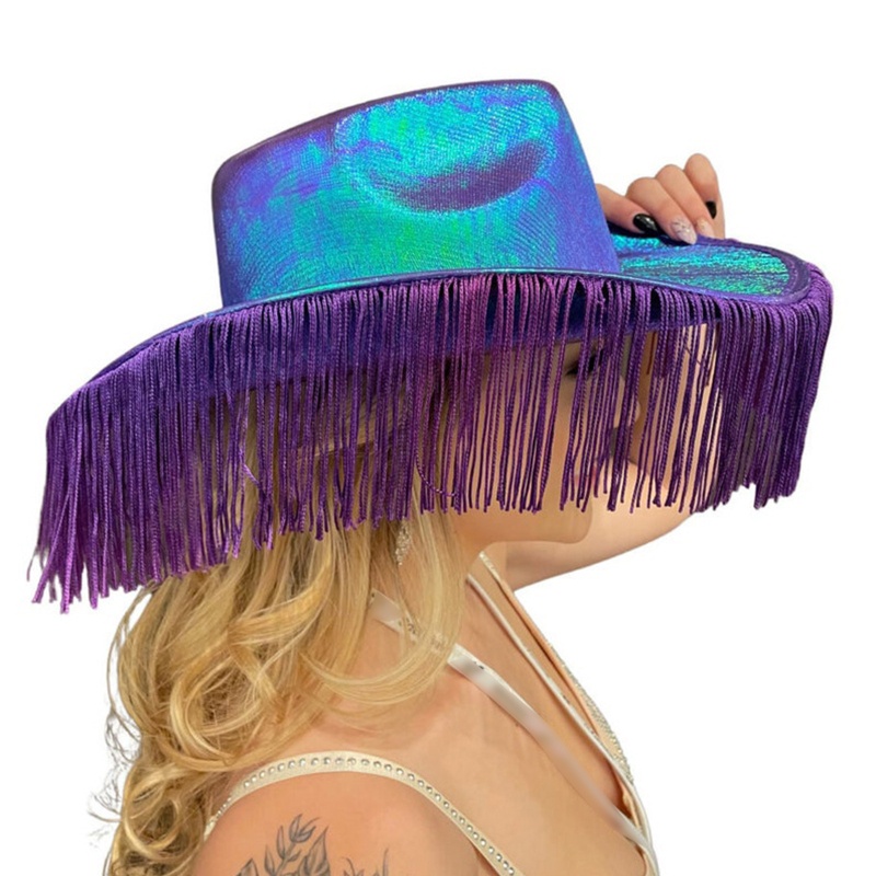 Mũ Fedora Đính Tua Rua Thoáng Khí Trọng Lượng Nhẹ Màu Sắc Lấp Lánh Phong Cách Cao Bồi Cho Nam Và Nữ