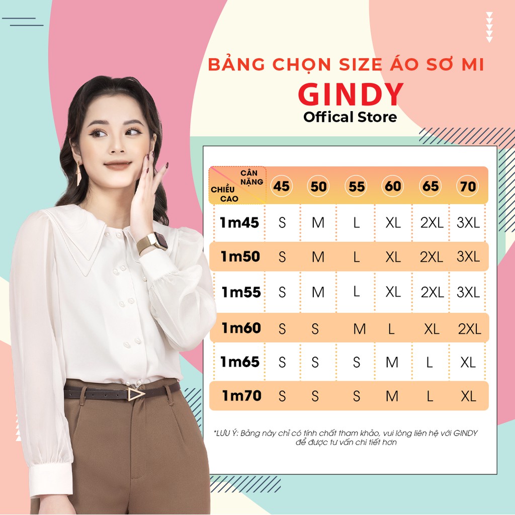 [HÀNG VIỆT NAM] Áo sơ mi nữ GINDY cổ áo búp bê hai lớp thiết kế thời trang thanh lịch A10029