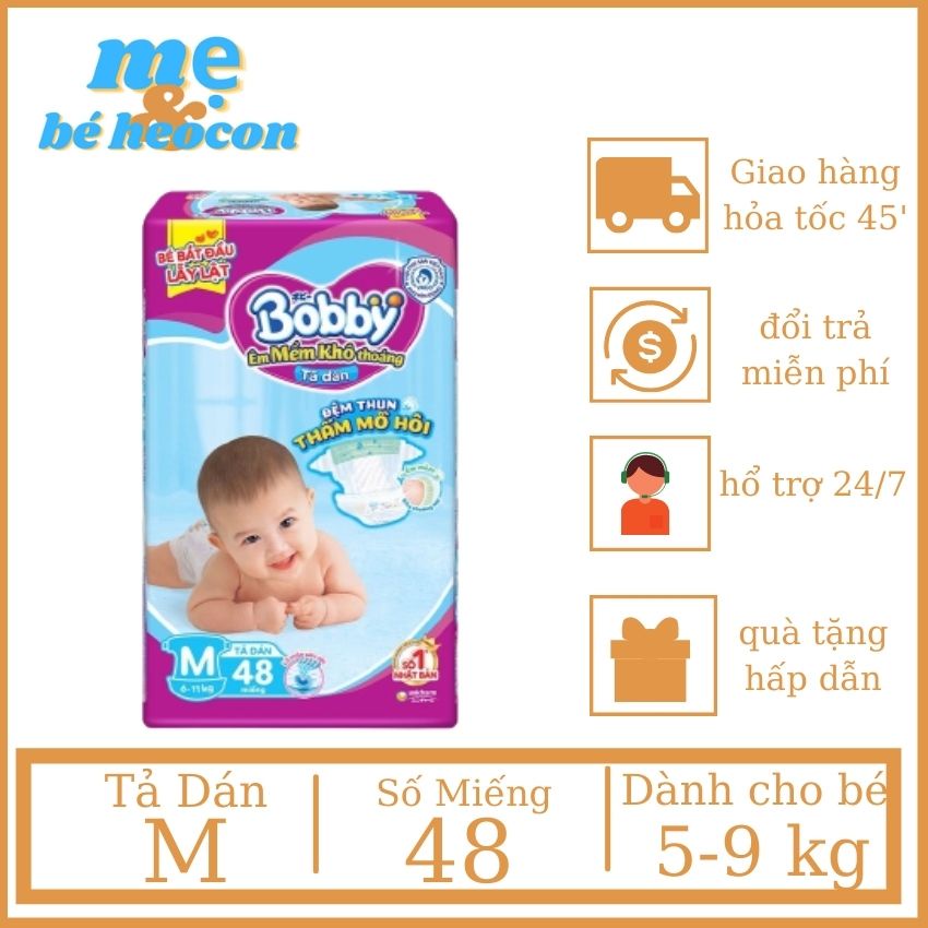 Tả Dán Bobby Siêu Thấm Size M48 Miếng Dành Cho Bé ( 6-11kg) mevabeheocon123