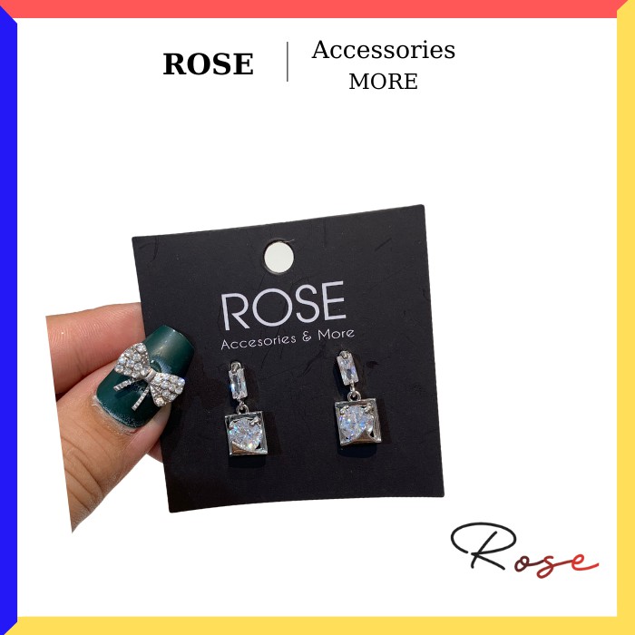 Khuyên Tai Đính Đá Cao Cấp Bạc 925 Bông Tai Nữ Thời Trang ROSE T50