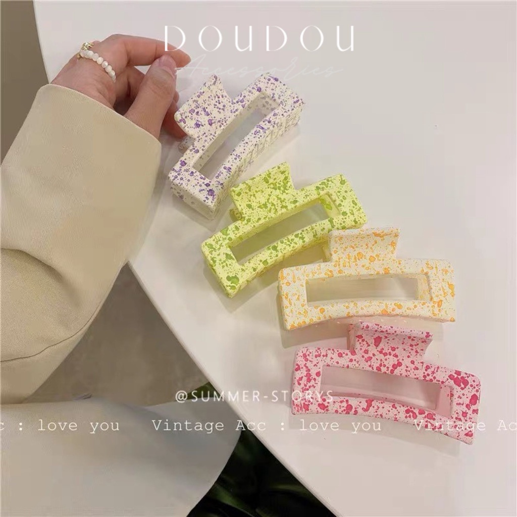 Phụ kiện kẹp tóc xinh DOUDOU Kẹp càng cua Hàn Quốc Cặp tóc cỡ lớn cho nữ hoạ tiết chấm hạt tiêu thời trang ZJ028
