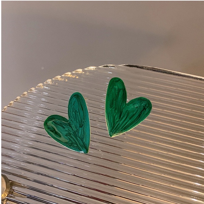 Bông tai hình trái tim màu xanh lá phong cách retro