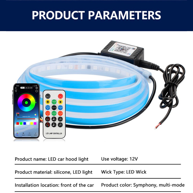 Dải Đèn Led Rgb 12V Nhiều Màu Sắc Kèm Điều Khiển Từ Xa Trang Trí Mui Xe Hơi