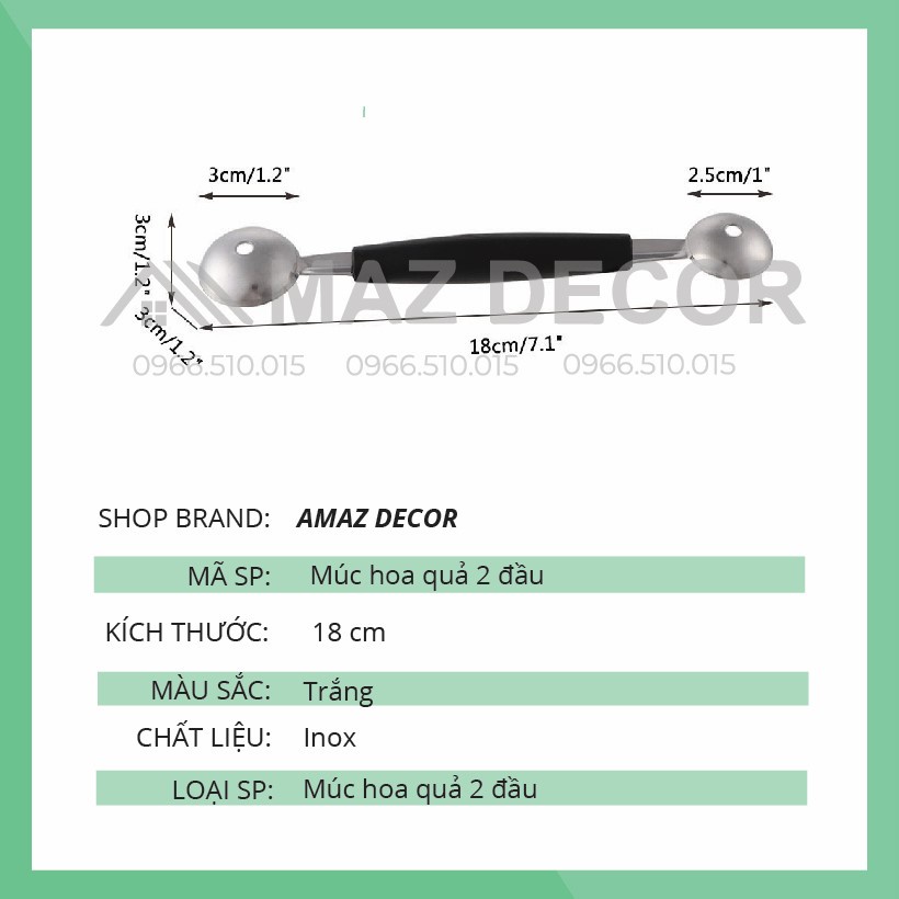 Muỗng thìa múc hai đầu tạo kiểu hình múc hoa quả - múc kem - múc trái cây