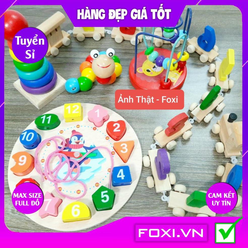 Bộ đồ chơi gỗ Foxi-Đồ chơi trẻ em thông minh-xâu hạt làm toán Montessori-tay khéo léo-siêu rẻ-Đồ chơi an toàn cho bé