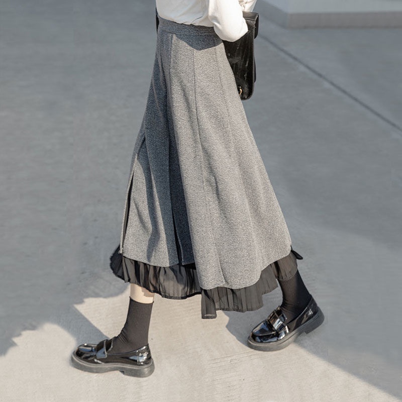 Chân Váy Len Dài Lưng Cao Màu Xám Thời Trang Trẻ Trung