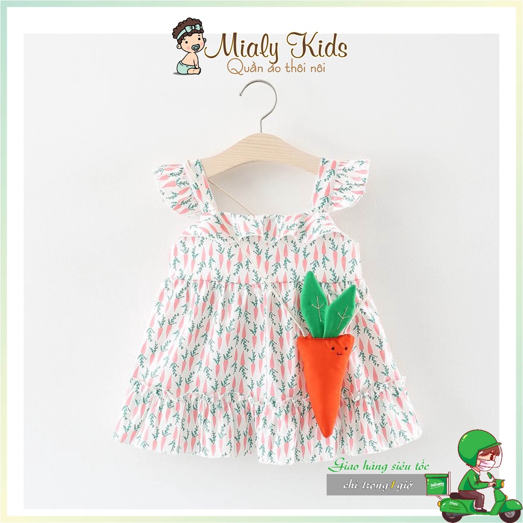 Đầm tay cánh tiên dáng phồng họa tiết cà rốt Mialy Kids xinh xắn cho bé gái (6-15kg) - màu sắc tươi sáng đi kèm túi Cà r