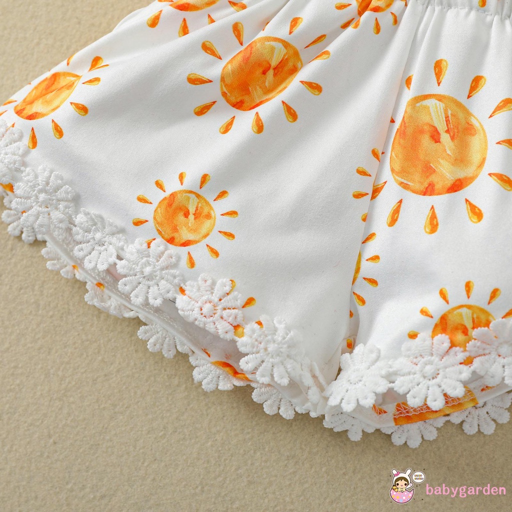 Áo liền quần không tay cổ chữ V in hình hoa hướng dương cho bé gái