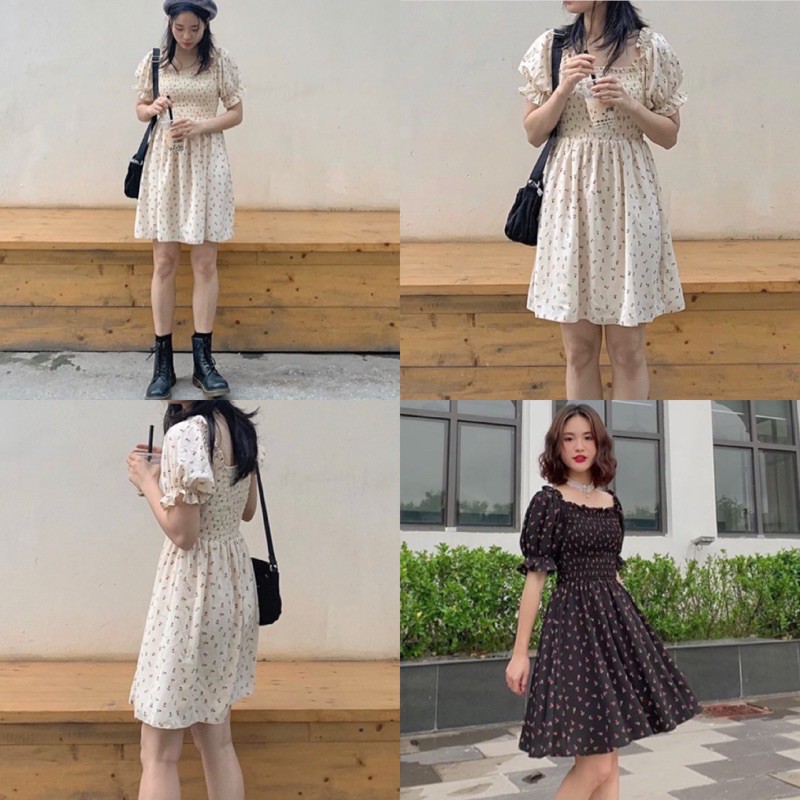 Đầm Xinh JULY DRESS thiết kế chất vải lụa CỔ VUÔNG HỌA TIẾT HOA XINH DÀY DẶN KHÔNG KÉN DÁNG style ullzang hàn quốc