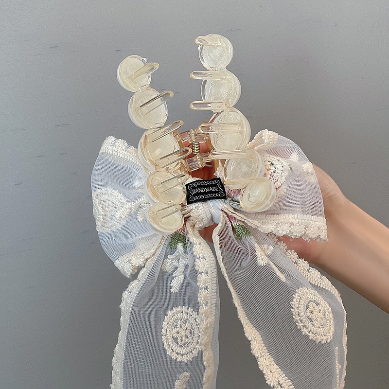 Kẹp Tóc Đính Nơ Ruy Băng Phối Ren Bằng Acrylic Thời Trang