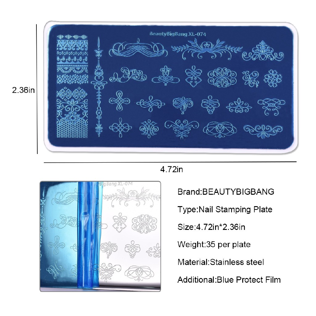 [Hàng mới về] Tấm dập tạo hình trang trí móng tay nghệ thuật kích thước 6x12cm hiệu BEAUTYBIGBANG