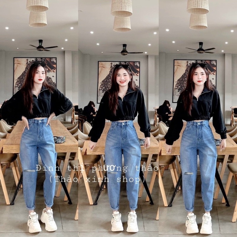 Quần baggy jean rách gối hàng BBJEAN
