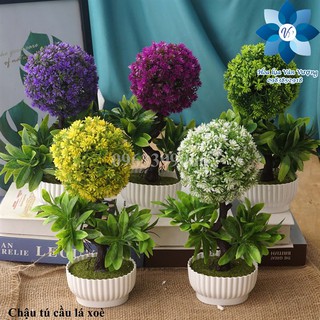 Hoa Giả 🌺FREESHIP🌺 Chậu Tú Cầu Lá Xoè