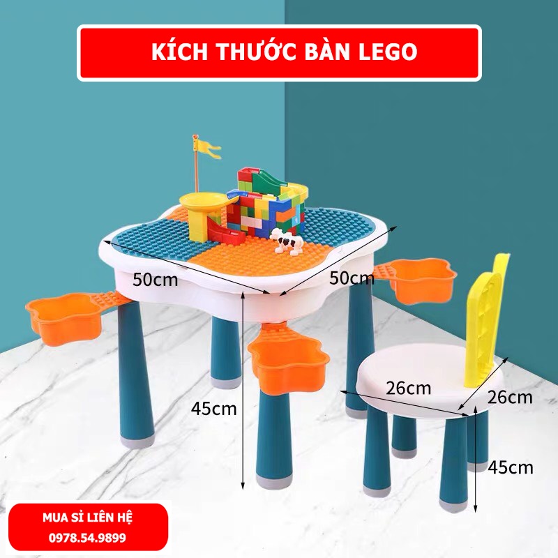 Bộ bàn lego đa năng cho bé hoa anh đào, Bàn học cho bé kèm chi tiết Lego