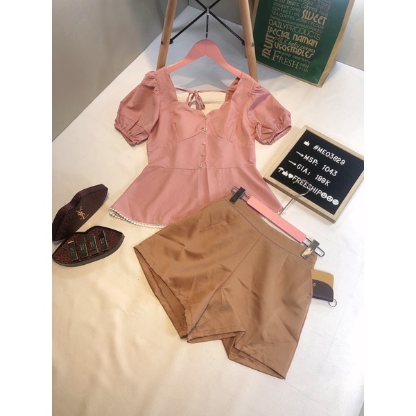 [Chuyên Sỉ] Set áo tay phồng vải đẹp, quần kaki khóa kéo hông, hàng xịn chuẩn shop, đi chơi, đi làm đều xinh lung linh