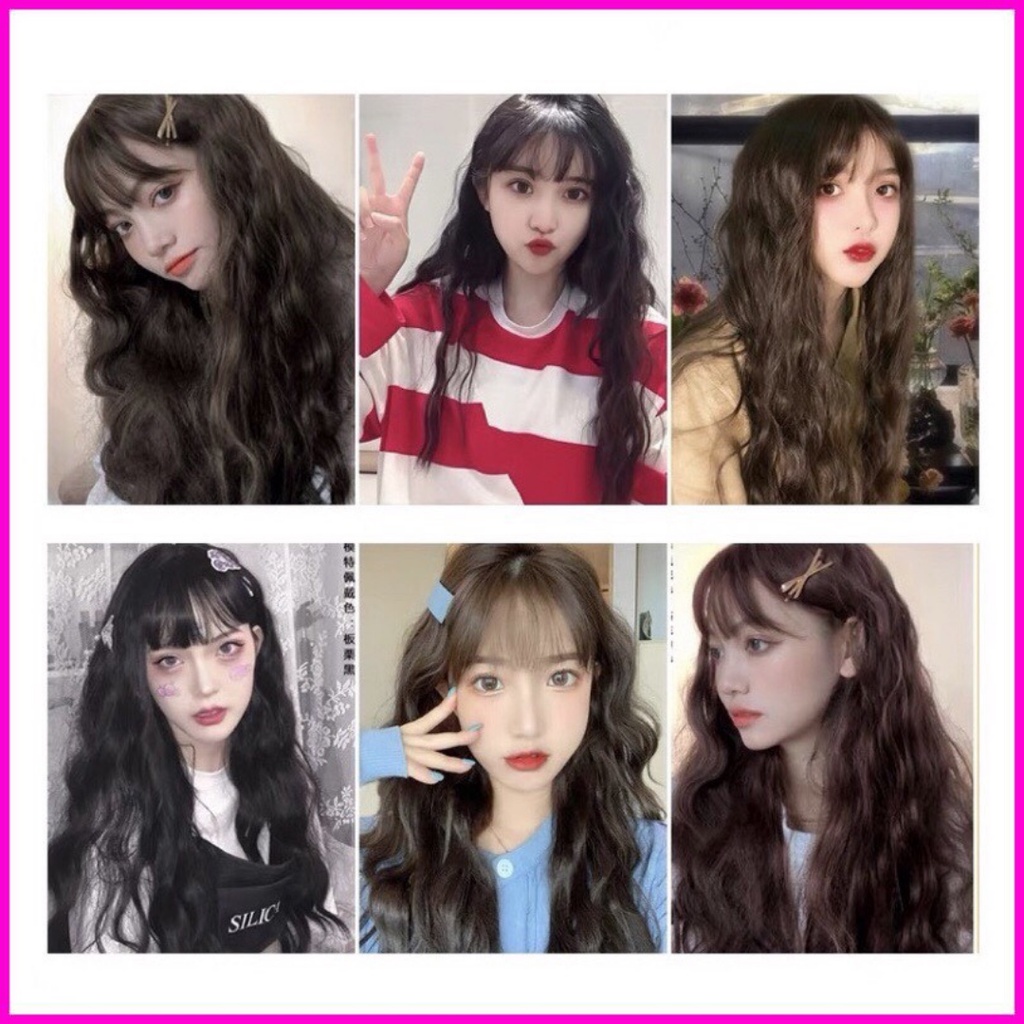 Tóc giả nữ đẹp nguyên đầu xù dài chất sợi tơ cao cấp tặng wig đội tóc