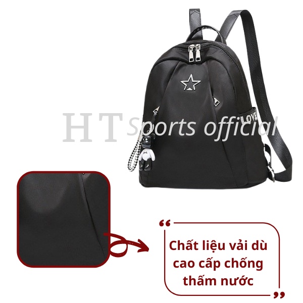 Balo nữ đi học HT Sports vải dù chống thấm tốt siêu bền phong cách Hàn Quốc, tặng kèm móc khóa gấu xinh - BL04