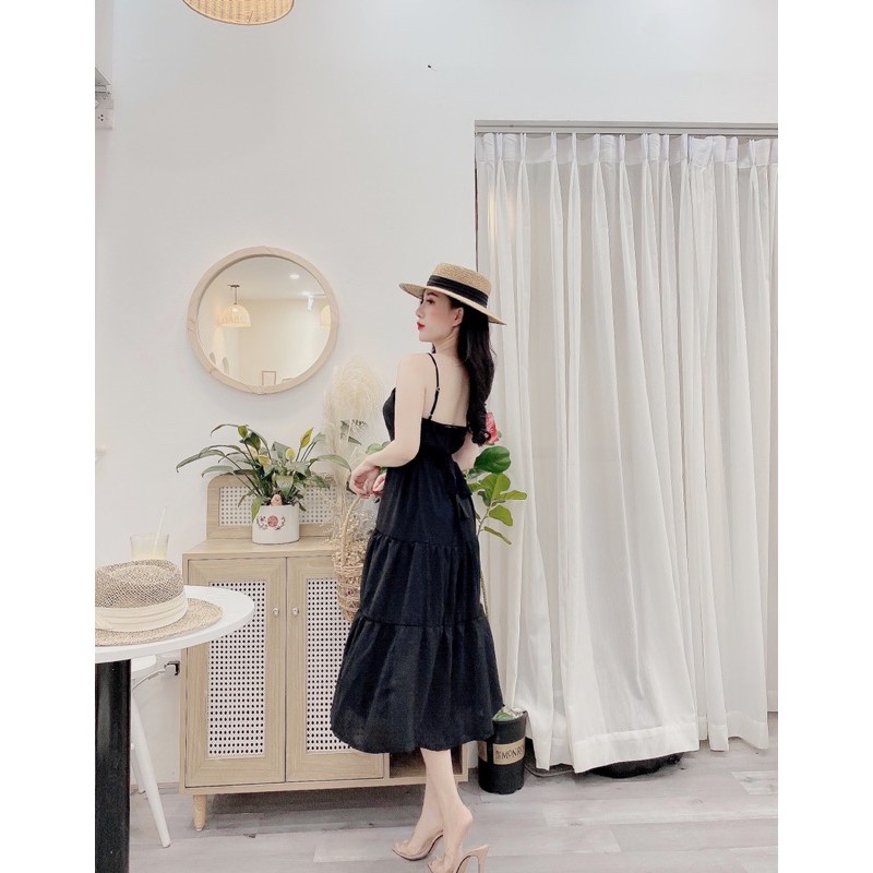 Đầm đi biển-Váy MAXI chất đũi 3 tầng dây điều chỉnh-có dây buộc sau(ảnh thật shop chụp) | BigBuy360 - bigbuy360.vn