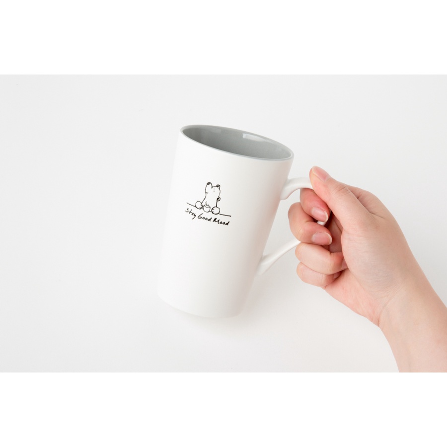 Cốc Mug Sứ Trắng ARTBOX Hàn Quốc Mặt Trong Màu Xám Có Nắp Kèm Muỗng 440ml
