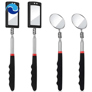 4 Pcs Telescoping Inspection Mirror LED Lighted Flexible Inspection Mirror Round Mirror Square Mirror Inspection Tool