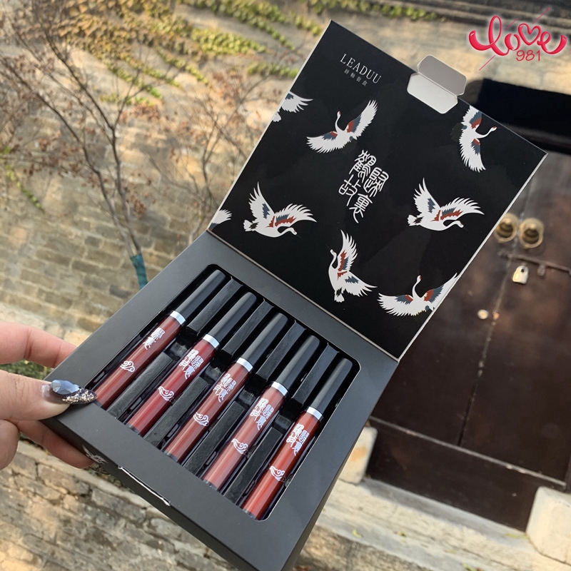 [Hàng mới về] Set 5 Thỏi Son Kem Màu Lì In Hình Chim Hồng Hạc Phong Cách Trung Hoa Thích Hợp Cho Sinh Viên