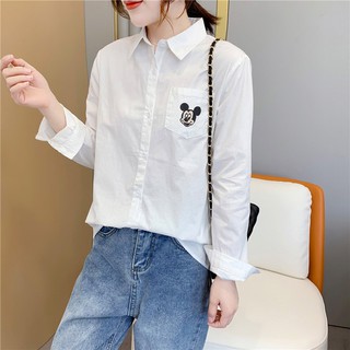 Áo Sơ Mi Nữ Thêu Mickey Đơn Giản HQ 910