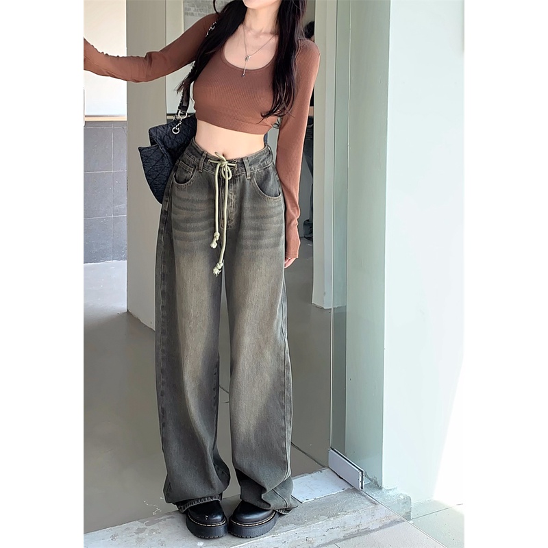 QKOOLE  Quần Jean Ống Đứng Phong Cách vintage Hàn Quốc  quần jean nữ ống đứng lưng cao