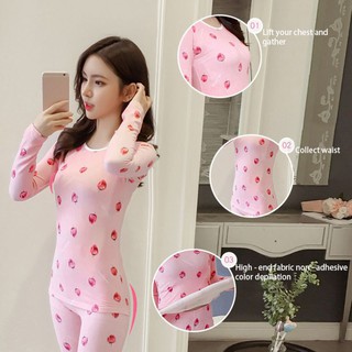 Bộ đồ ngủ pajamas in hình dâu tây dễ thương cho nữ