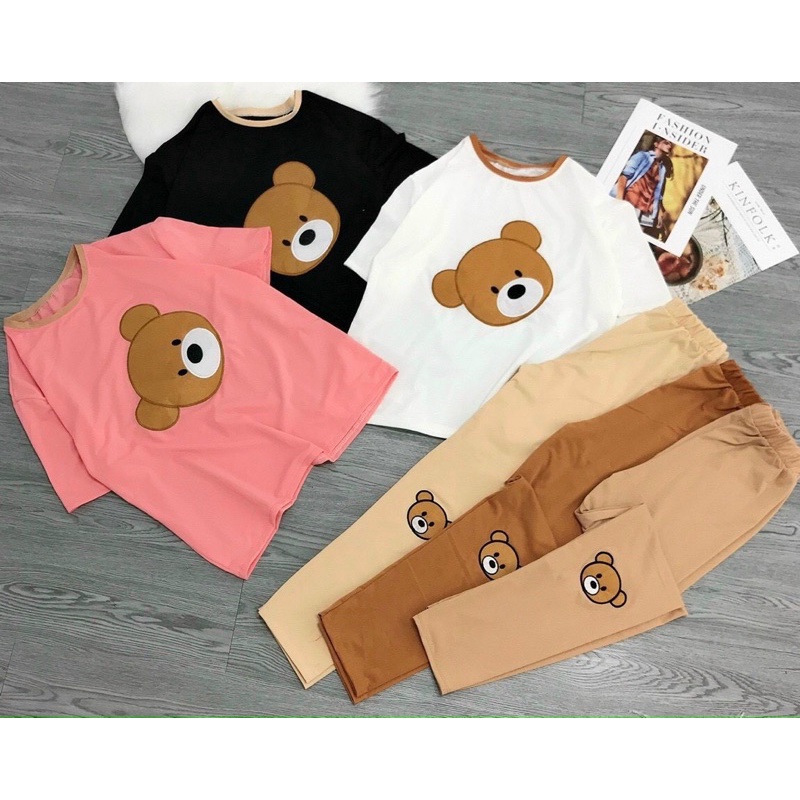 Bộ Thun Gấu Quần Legging Mặc Nhà, Mặc Đi Chơi Siêu Xinh, Áo Form Rộng